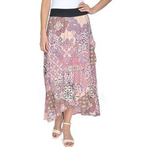 NY Collection Skirt Pull On Patchwork Floral Print Hi Lo Midi